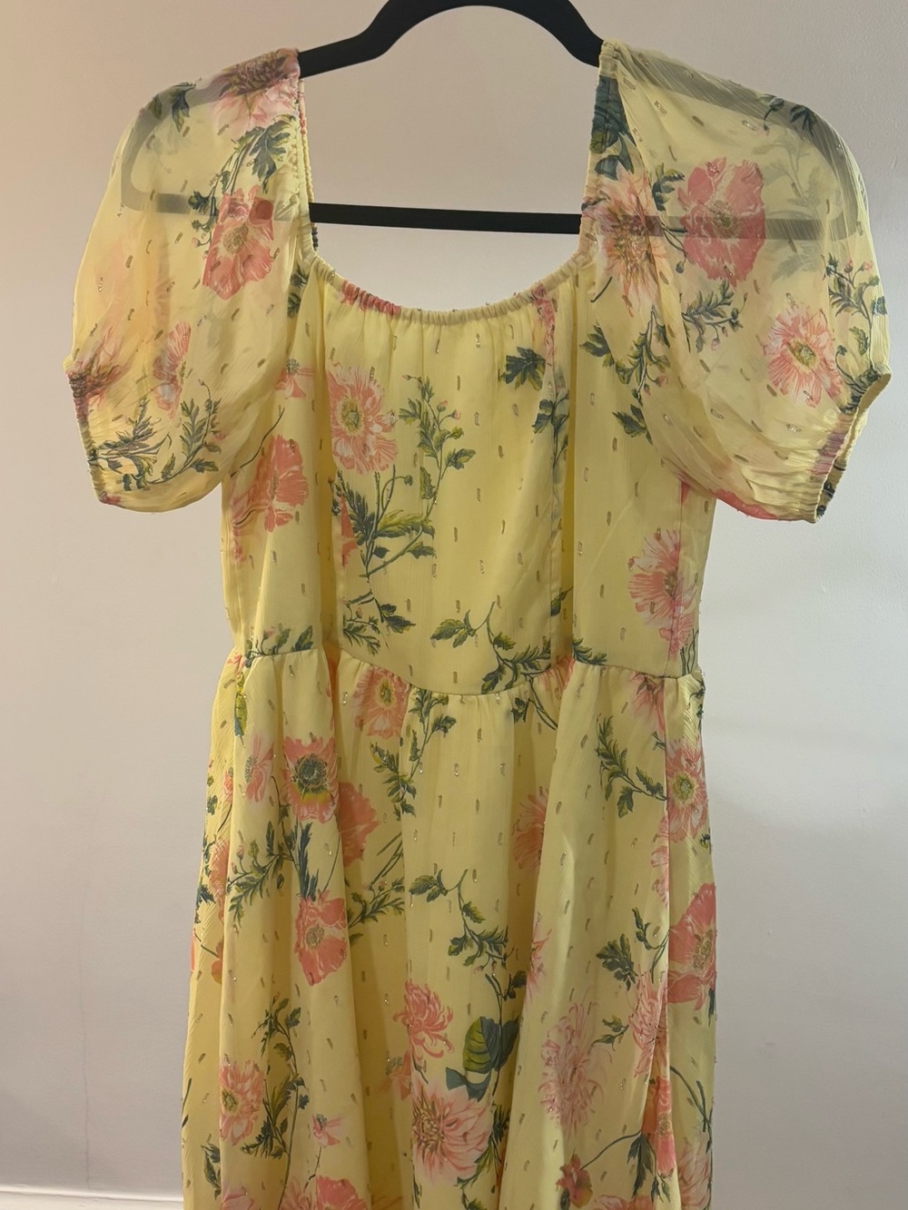 Nordstrom Yellow Floral Puff-Sleeve Sundress with Pink Blooms